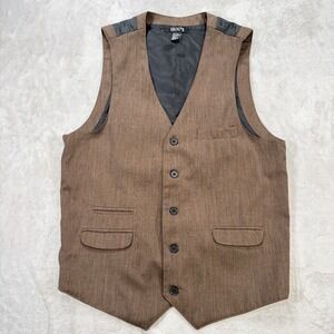 Bruno Vest Mens L Brown Button Front Cinch Back Formal Suit Prom Wedding